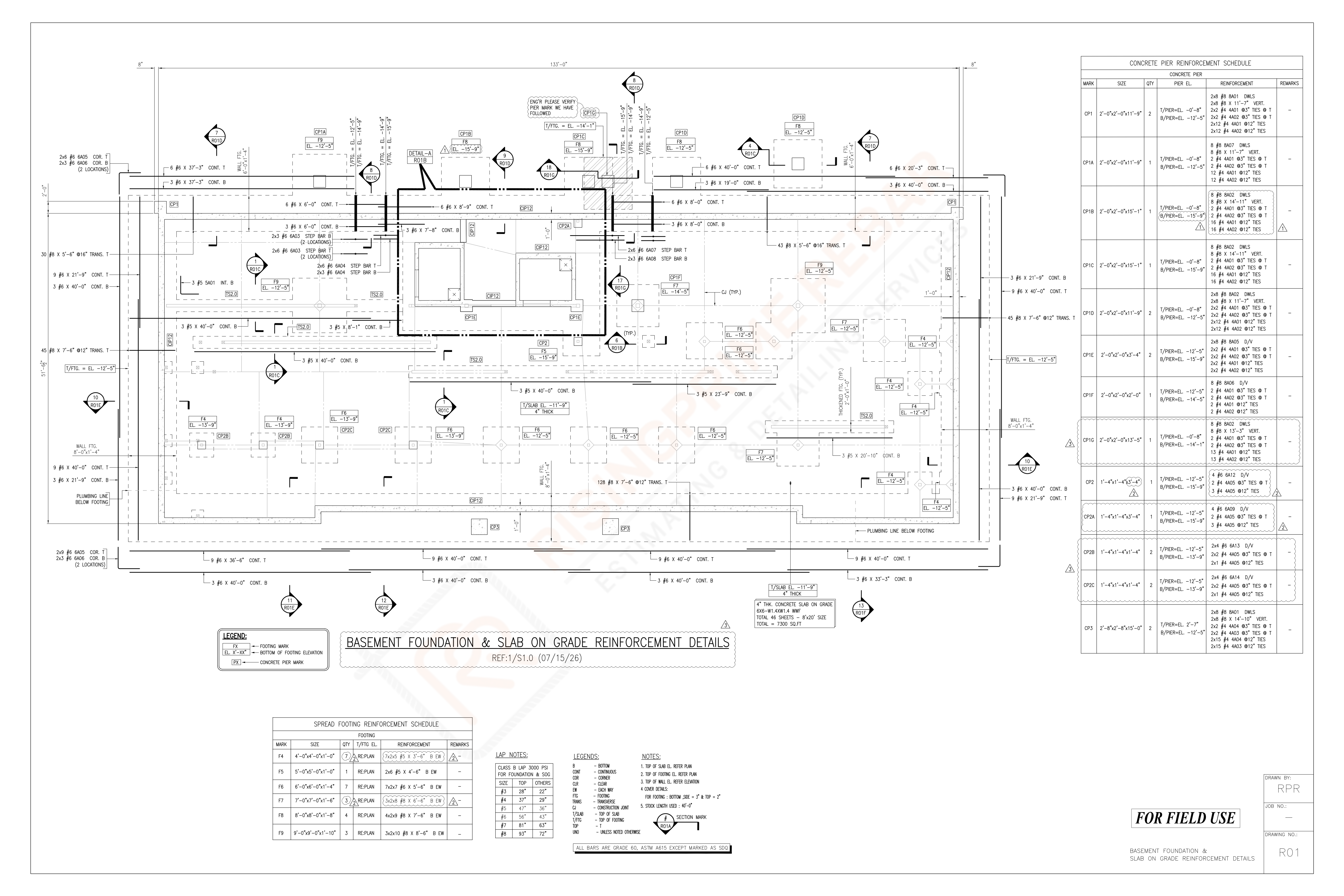 Foundation and Mat Rebar Placing Plan
